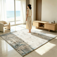 Tapis persan vintage gris-bleu à motifs floraux, effet vieilli, lavable, antidérapant, en polyester, hauteur de pile 9 mm, fin, rectangulaire
