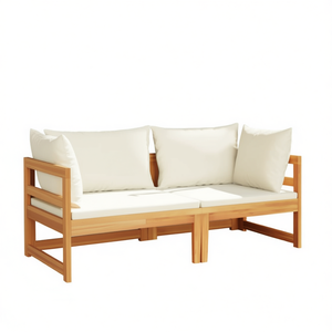 Canapé de jardin en bois d'acacia, blanc crème, 100% polyester, taille moyenne, trois places, mobilier d'extérieur, design contemporain, durable - Product Image 1