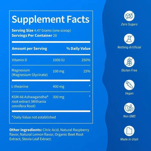 ผงแอกนีเซียมไกลซิเนต OEM ODM รสราสเบอร์รี่เลมอนเนด 20 ซอง แอล-ธีอะนีน 400 มก. แมกนีเซียม วิตามินดี น้ำตาลศูนย์ - Product Image 2