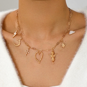 ZL-50 Wholesale Women Fashion Gold Alloy Pearl <strong>Neck</strong> Jewelry Angel <strong>Cloud</strong> Hollow Heart Lightning Star Moon Necklace - Product Image 1