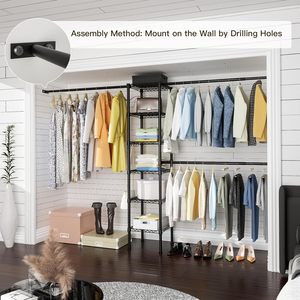 Armoire organisateur de rangement de placard, porte-vêtements en métal à 6 niveaux, 3 tiges de suspension extensibles, noir, prix d'usine, tarifs bas - Product Image 3