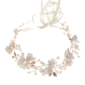 Hot Sale Fairy Bridal Headband Beauty Ceramic Flower Wedding Headpiece