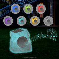 Enceintes Rock pour l'extérieur Décor de jardin Lumière LED RVB solaire Haut-parleur Bluetooth étanche
