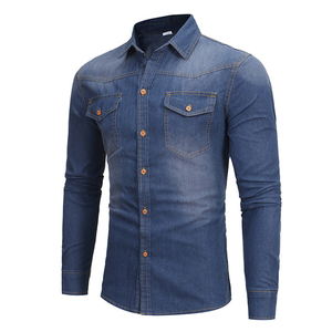 Hommes col rabattu coton couleur unie manches longues denim cowboy chemise décontractée - Product Image 5