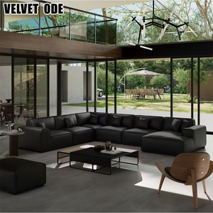 Nouveauté : Ensemble de canapés en cuir moderne et simple, style Avenue Tofu Block, modulaire et confortable pour le salon de villa - Product Image 4