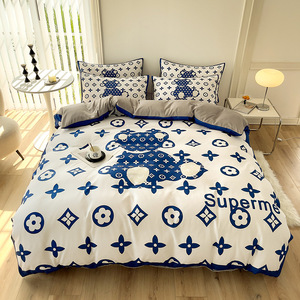 Offre Spéciale ensemble de literie de luxe moderne 4 pièces King Size coton lavé avec dessin animé conception impression réactive drap de lit taie d'oreiller - Product Image 5