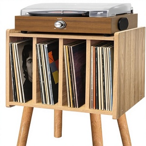 Meuble CD moderne du milieu du siècle en noyer avec table de rangement pour vinyles et 3 étagères pour 100 disques, mobilier de maison pour salon - Product Image 1