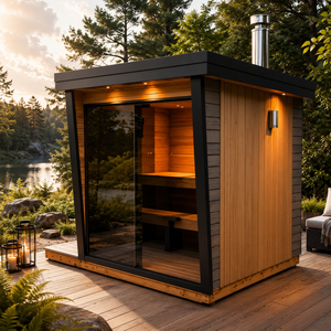 HG Wholesale Custom Outdoor Cube Canadian Hemlock <b>Red</b> Cedar Wooden Room Manufacturer with Wood Stove - Product Image 2