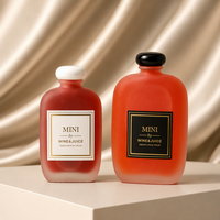 Bouteille de liqueur en verre plat givré avec bouchon en forme de champignon, étiquette personnalisée, bouteille vide pour l'emballage de vin, de jus et de boissons