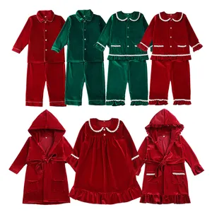 Stock Xmas luxury velvet brothers matching kids vestaglia Christmas boys girls pigiama set toddler baby night dress