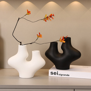 Vase en céramique irrégulier Mystic Arts, décoration minimaliste moderne pour la maison, conteneur à fleurs abstrait 7401Q - Product Image 1