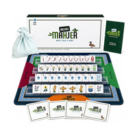 Set Mahjong Mini Amerika Green Nature 160 Ubin Tema Hutan dengan Alas & Rak Akrilik, Permainan Papan Portabel untuk Pemula