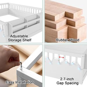 Letto Montessori Personalizzato con Sponde Alte, Struttura Letto a Terra Full Size per Bambini, Luci LED e Ripiano Portaoggetti - Product Image 4