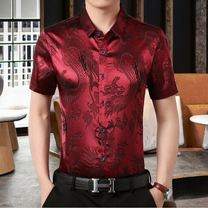 ฤดูร้อนสไตล์จีนลายมังกรพิมพ์ลายระบายอากาศได้ดีเสื้อเชิ้ตแขนสั้นผู้ชายไม่ต้องรีดป้องกันริ้วรอย - Product Image 3