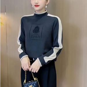 Women's Color-Blocked Turtleneck Long Sleeve Top With Printing Soft Knit Casual Loose Fit Autumn Winter Base Layer - Product Image 3