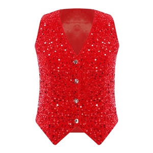 Women Fashion Performance Dancewear Solid Color V-Neck Sleeveless Sparkly <b>Sequin</b> Vest <b>Tops</b> Cocktail Party Banquet Nightclub - Product Image 3