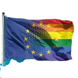 Bendera Kebanggaan Pelangi Eropa Tahan UV dan Warna Cerah 3x5ft untuk Dekorasi Halaman Luar Ruangan