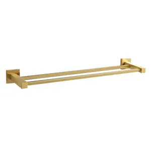 High quality gold stainless steel wall mounted bathroom accessories set towel rack rail square double towel holder bar shelf