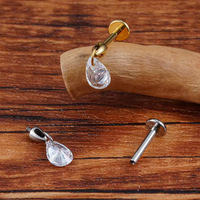 Boucle d'oreille en titane 16G avec double CZ flottant, tragus, hélix, cartilage, clou à visser interne, pendentif, bijou de piercing, cadeau