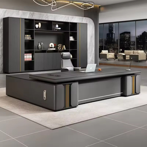 Modern Luxury L Shaped Executive Desk Dark Wood Grain Boss <strong>Office</strong> Desk with Side Cabinet File <strong>Drawer</strong> for CEO Manager <strong>Office</strong> - Product Image 1