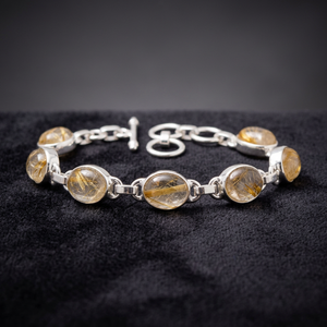 Manufacturer OEM Handmade Wholesale Women's <b>Charm</b> <b>Bracelet</b> Natural Golden Rutile Gemstone Solid 925 Sterling <b>Silver</b> Jewelry - Product Image 3