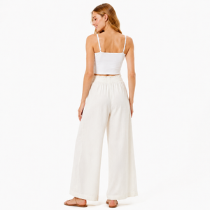 <span class=keywords><strong>Pantaloni</strong></span> Larghi da <span class=keywords><strong>Donna</strong></span> in Lino a Vita Alta <span class=keywords><strong>con</strong></span> Coulisse <span class=keywords><strong>Elastico</strong></span>, <span class=keywords><strong>Pantaloni</strong></span> Palazzo Casual Morbidi Tinta Unita Estivi - Product Image 5