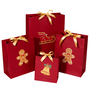 Bolsas de Regalo de Papel Kraft Navideñas Personalizadas, Bolsas de Mano con Estampado Festivo y Cinta, Bolsa de Embalaje de Regalo Ecológica y Reciclable - Product Image 1