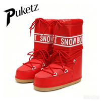 Bottes de ski d'hiver 2026 montantes isolées à semelle épaisse pour homme et femme, bottes de neige légères à bout rond avec tige en tissu, chaudes