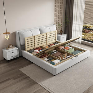 Cama de cuero minimalista moderna de 1.8m o 1.5m, doble, tapizada, estilo nórdico, para dormitorio principal, con base alta. - Product Image 4
