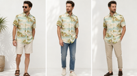 Chemise à manches courtes pour homme avec imprimé vue sur la mer tropicale, en lyocell doux et respirant, chemise décontractée pour la plage d'été