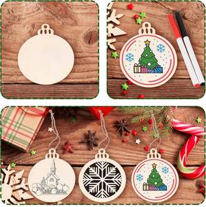 Ornements de Noël en bois tranches de bois non finies avec trous pendentifs blancs en bois pour enfant bricolage artisanat décor d'arbre de noël - Product Image 4
