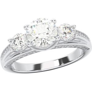 Anillo de Compromiso Trilogía con Diamante Cultivado en Laboratorio de 2.00 Quilates, Corte Redondo, Engaste de Puntas, Talla 10.5, Hecho en Oro Sólido, Calidad FG/VS, Marca KEEVA JEWELS - Product Image 5