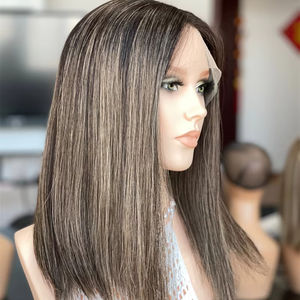 SHY Diseño de lujo Brasileño Remy Virgen Cabello humano Peluca judía Color Balayage oscuro Capa súper ligera Sin enredos Recto sedoso - Product Image 1