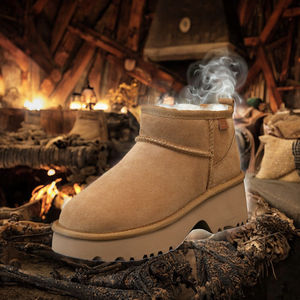 รองเท้าบูทหุ้มข้อหนังวัวแท้สำหรับผู้หญิงคลาสสิกหุ้มข้อหิมะพื้นเรียบนางเงือกขนแกะแท้ซับในให้ความอบอุ่นฤดูใบไม้ร่วงฤดูหนาว - Product Image 3