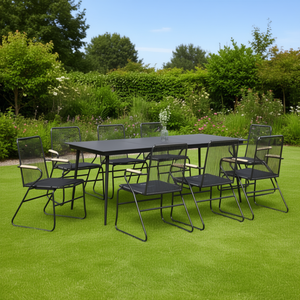 Set da Pranzo da Giardino Nero per 6 Persone, Struttura in Metallo, Arredamento Minimalista da Esterno Resistente alle Intemperie - Product Image 2