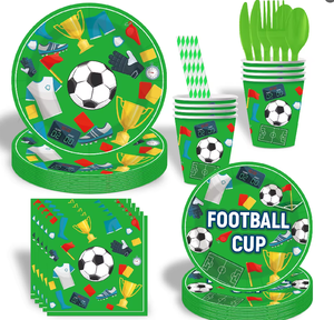 ชุดจาน ชาม แก้วกระดาษ ทิชชู่ ลายฟุตบอลสีเขียวขาว สำหรับงานวันเกิด - Product Image 5