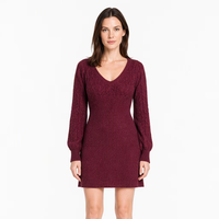 Benutzerdefiniertes LOGO Damen Strickkleid Gestricktes Langarm V-Ausschnitt Crop-Top Einfarbig Lässige Mode Winter Acryl OEM & ODM Fabrik