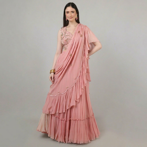 Conjunto de Moda Premium para Mujer, Lehenga Choli de Diseñador, Color Durazno con Cuentas de Perlas y Trabajo de Lentejuelas - Product Image 1