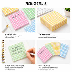 Square Checkered Grid Sticky Notes Writable Adhesive Memo Pad Colorful Grid Pattern <b>Notepads</b> for Office School Study Journal Use - Product Image 2