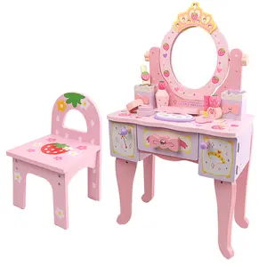 ホット販売ベビーロールプレイおもちゃ木製ピンクドレッシングテーブル女の子ツーインワンふりキッチンおもちゃ子供用ギフト