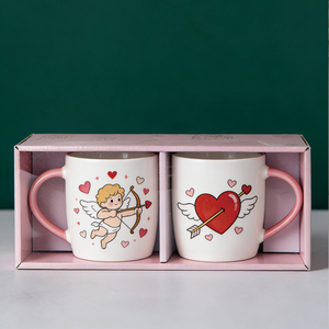 Tasses en céramique pour la Saint-Valentin - Design mignon <span class=keywords><strong>Cupidon</strong></span>, cœur avec flèche, mains de couple, tasses à café colorées avec poignée en forme de cœur - Product Image 6