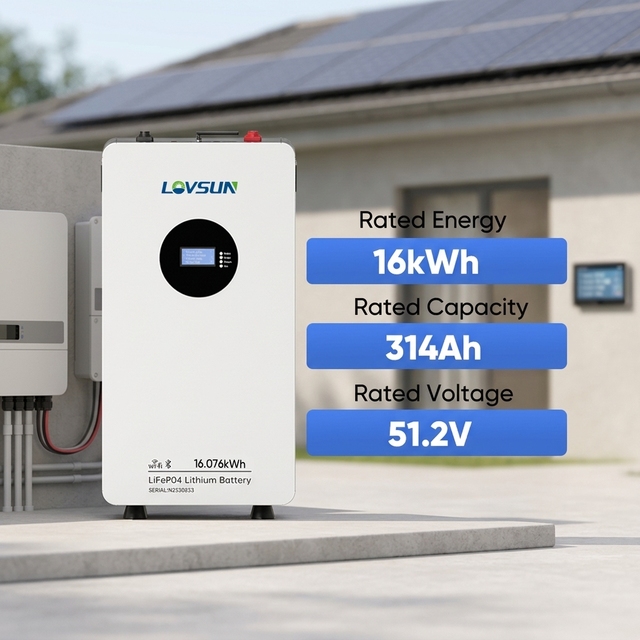 16kWh 51.2V LiFePO4 Solar Battery for Home Energy Storage 6000+ Deep Cycles IP20 Compatible with Hybrid/Off-Grid Inverters