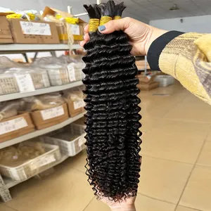 Grosir rambut India mentah tanpa pakan dalam keriting 100 rambut manusia jumlah besar untuk mengepang