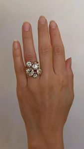 6CT Lab Grown Diamond Cluster <b>Ring</b> 14K Yellow <b>Gold</b> <b>Cocktail</b> Luxury Fine Jewelry Statement <b>Ring</b> for Women - Product Image 5