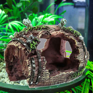 Handgefertigtes Harz-Keramik-Kunststoff-Zubehör in Fassform für Aquarien-Dekorationen, Fischbecken-Hintergrund, Inklusive Baum - Product Image 5