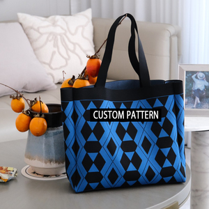 Bolso de mano de playa tejido con entramado de diamantes personalizado de gran capacidad para mujer, bolso de hombro tejido informal para compras, bolso de punto - Product Image 1