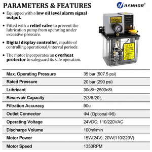 משאבת שימון שמן אוטומטית מכונת CNC 24V משאבת שימון שמן חשמלית למערכת שימון בעלת תזוזה חיובית - Product Image 2