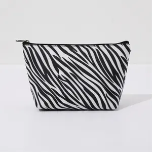 Multipurpose Black and White Zebra Print Zipper Canvas Makeup Bags Cosmetic Bag for Women