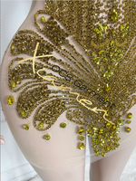 Robe de soirée mini ornée de plumes et de strass dorés Ocstrade, robe de célébrité scintillante avec cristaux pour anniversaire