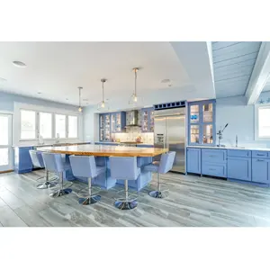 Gabinete de cocina de laca azul de estilo marino Gabinete de cocina de color refrescante personalizado con Isla